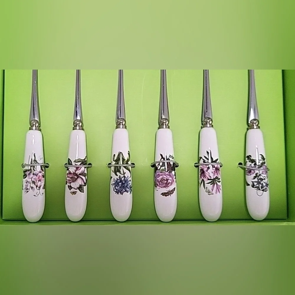 Portmeirion Botanic Garden Set of 6 Pastry Forks Porcelain Handles Floral Motifs - Picture 3 of 5